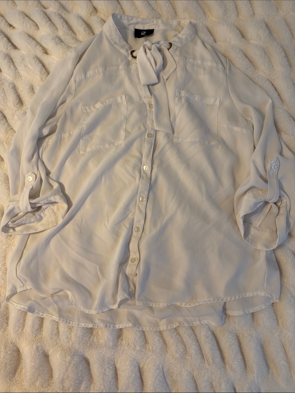 Bright White Tie-Neck Blouse C4